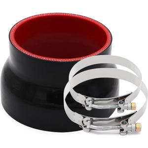 ID 4 to 5 inches Straight Black Silicone Reducer Coupler with 2 T-Bolt Clamps 4 Layers of Polyester Reinforcement Suitable High Level Turbo Pipe