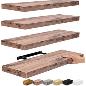 Sorbus Floating Shelves for Wall - 24" Bathroom Shelves, Wall Decor for Bedroom, Kitchen, Living Room, Home Decor & Book Storage - Mounted Floating Shelf with Invisible Brackets (Mahogany, 4 Pack)