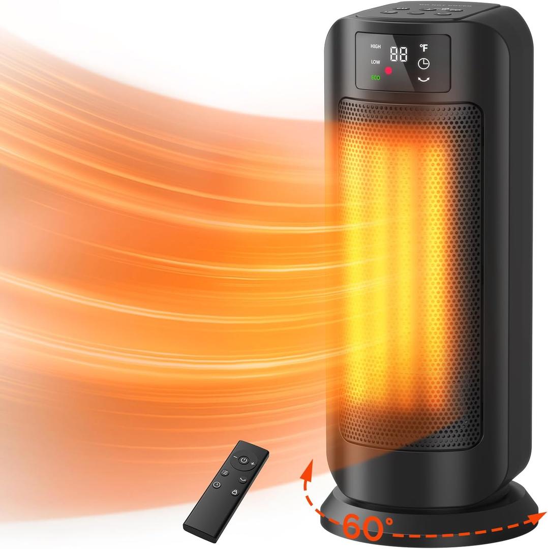 1500W Portable Electric Space Heater, Fast Heating Ceramic Heaters for Indoor Use with Thermostat, 4 Modes,60 Oscillating,24H timer, Quiet and Safe Heating for Office Desk Bedroom Livingroom, Black