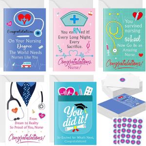 Eaasty 50 Sets Nurses' Graduation Season Cards with Stickers and Envelopes Blank Inside Funny 5 Style Greeting Card Designs