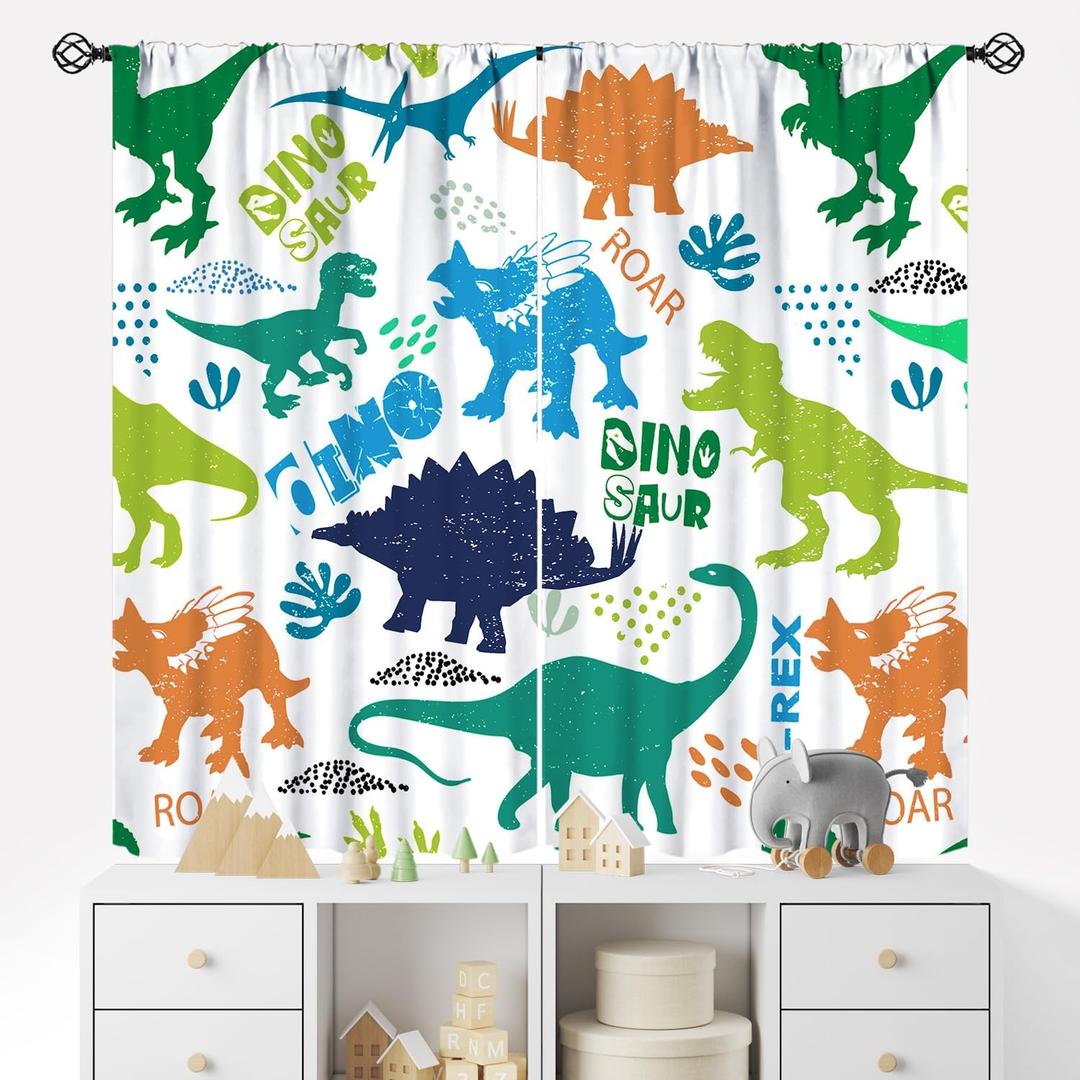 YCness Kids Dinosaur Curtains Cartoon Dino Blackout Boys Window Treatments for Boys Girls Children Nursery Living Room Bedroom Decor Fabric Set 2 Panel 42x45 Inch 30% Shading Rate