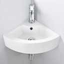 Small Corner Bathroom Sink - White Triangle Porcelain Ceramic Wall Mount Vessel Sink, Above Counter Design with Single Faucet Hole & Overflow