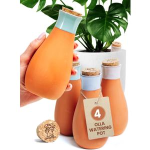 4 Pcs Ollas Terracotta Watering Pots Large - 14 Oz Terracotta Self Watering Globes for 1-Week Easy to Refill - Clay Garden Olla Pots Plant Waterers While On Vacation Outdoor & Indoor [4, Multicolor]