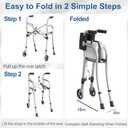 Walkers for Seniors, Folding Standard Walker with Seat, Lightweight Aluminum Mobility Rolling Walker for Seniors and Adults, Compact Travel Walker Height Adjustable, Supports 350 lbsOnly 8LBS (Silver)