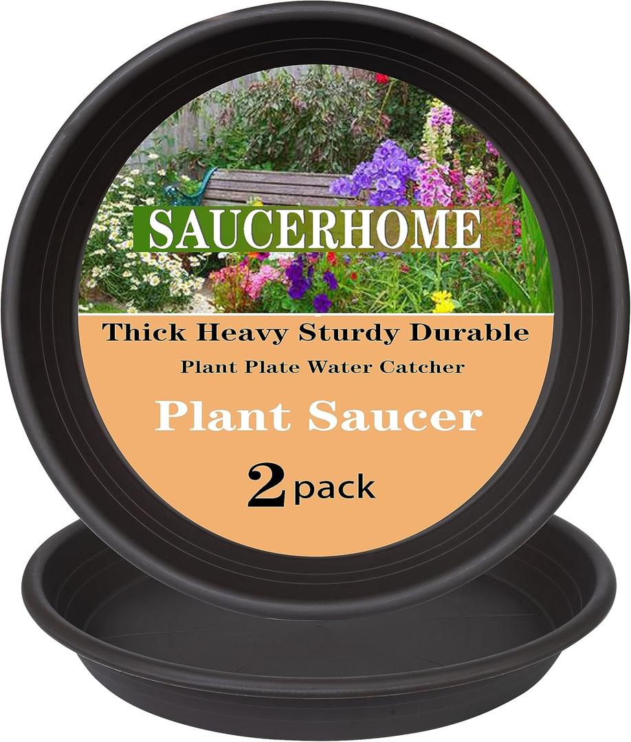 2 Packs Plant Saucer Pot Tray 6 8 10 12 14 16 19 20 Inch Plastic Flower Planter Saucers and Drip Trays for Indoors Outdoors, Heavy Durable Plant Plate Water Catcher (16 Inch Brown)