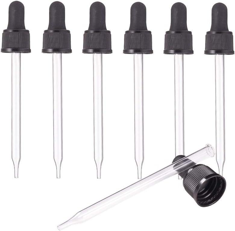 PH PandaHall 18-410 Glass Eye Droppers for Essential Oil, Set of 12 Pressure Rotating Cover Oil Droppers Pipettes Roller Tops for 100ml Dropper Bottles, Perfume, 12.5x2.16cm, Inner diameter 1.93cm