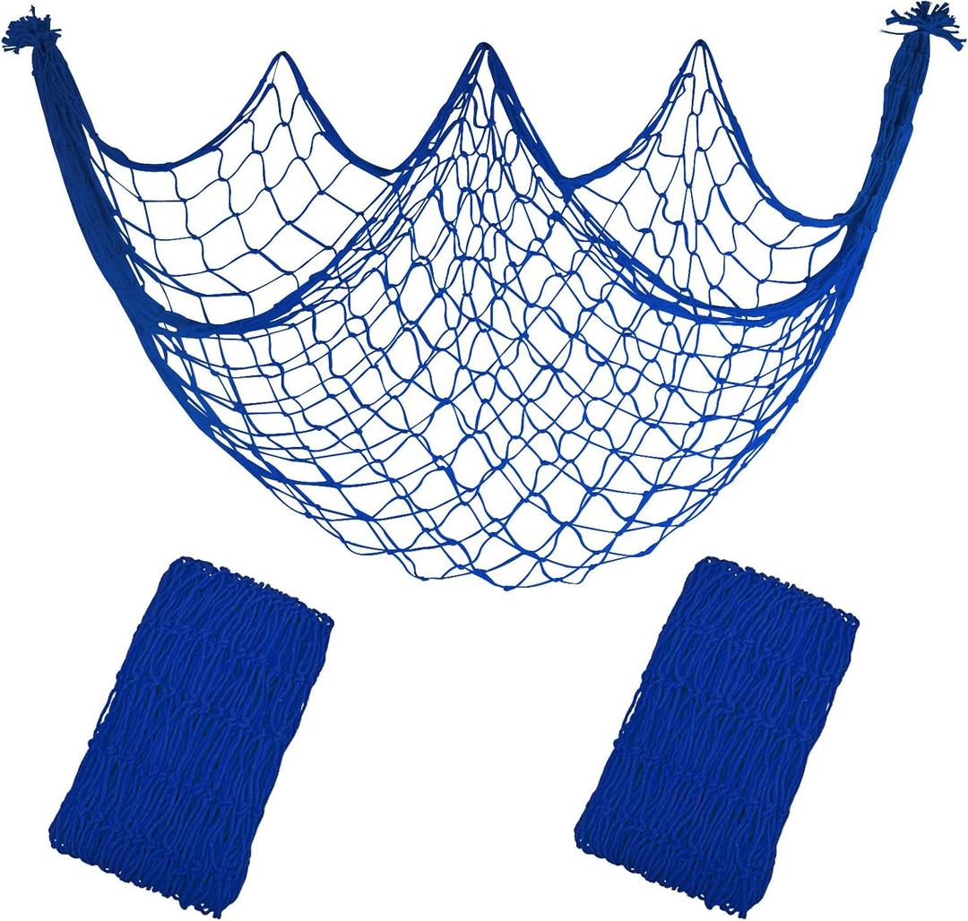 2 Pack Fish Net Decorations, 80x40 Inch Navy Blue Fishing Net Decor for Under The Sea Hawaiian Beach Theme Party, 3mm Thick Natural Cotton Versatile Nautical Netting for Party Wall Table Ceiling Decor