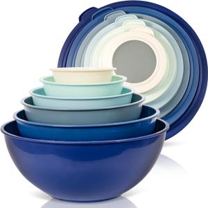 WHYSKO Mixing Bowl Set, 12 Piece Colorful Plastic Mixing Bowls with Lids Set for Food Prep Storage and Serving, Microwave and Dishwasher Safe for Kitchen Baking Cooking (Blue)