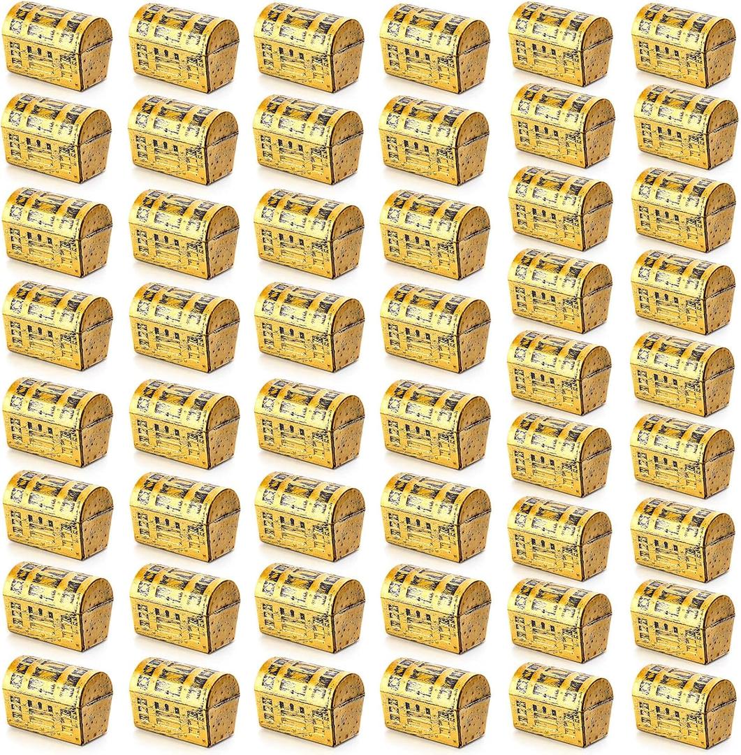 Zhanmai 50 Pieces Mini Pirate Treasure Chest Gold Plastic Chests Vintage Pirate Jewelry Storage Box for Play Birthday Halloween Christmas Party Favors