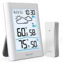 BALDR Indoor Outdoor Thermometer Wireless with Clock, Battery Powered Weather Station Indoor Outdoor, Portable Outside Temperature Monitor for Home Patio (White)