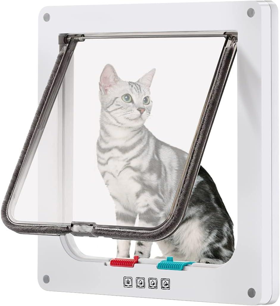 CEESC Large Cat Door (Outer Size 11" x 9.8"), 4 Way Locking Cat Door for Windows & Sliding Glass Door, Weatherproof Cat Flap Door for Cats & Doggie with Circumference < 24.8"