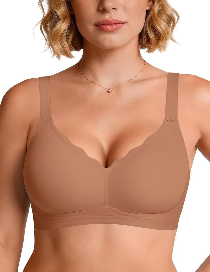 Vertvie Women Seamless Jelly Bras No Underwire Supportive Wireless Push Up Full Coverage Bralette Comfy Scalloped T-Shirt Bra (Medium)