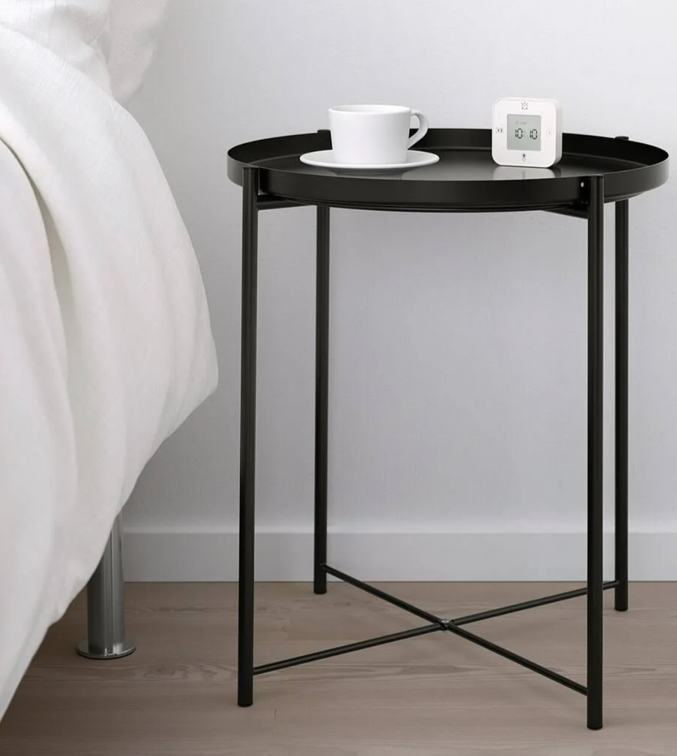 Fancial Round Side Table，Metal Small Bedside Nightstand, 16.73" D x 16.73" W x 20.47" H, Black