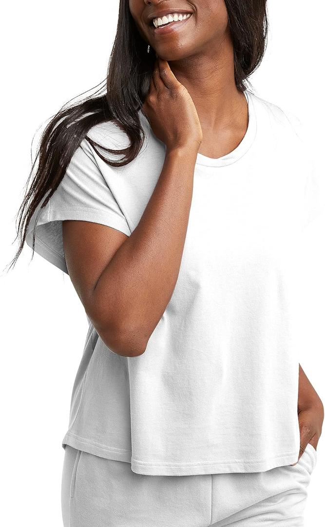 Hanes Womens Originals Twisted Neck T-Shirt, Short-Sleeve Cotton Tee, Boxy Fit (White, XS)