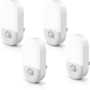 L LOHAS LED Motion Sensor Night Light Plug in, Motion Activated Night Light, 5000K Daylight White, Night Lights Plug Into Wall, Adjustable Brightness, Nightlights for Bathroom, Kids, Hallway, 4 Pack