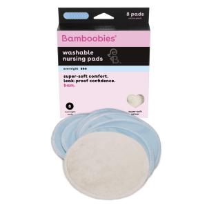 Bamboobies Overnight Nursing Pads, Ultra-Soft Velour, Reusable and Washable for Nightly Use, Leak-Proof Pads for Breastfeeding, 4 Pads