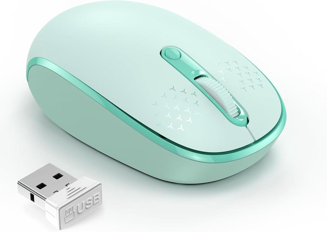 TECKNET Wireless Mouse for Laptop, 2.4G Quiet Computer Mouse with USB Receiver, 4 Buttons Portable Cordless Mice for Chromebook, Laptop, PC, Mac, 800/1200/1600 DPI - Mint Green