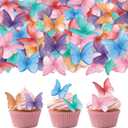 52 pieces edible wafer paper butterfly cake decoration, suitable for weddings, birthdays, Christmas parties to decorate cookies, donuts, cocktails, cupcake tops (Watercolor mixing)