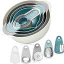 Mixing Bowls for Kitchen, 13 Piece Plastic Nesting Bowls Set Includes 2 Mixing Bowls, 1 Colander, 1 Sifter, 4 Measuring Cups, 5 Kitchen Gadgets for Baking Prepping Cooking and Serving, BPA Free