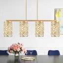 CATINER Gold Crystal Kitchen Island Lighting 40" Modern Linear Chandelier 4 Lights Ceiling Pendant Light Fixture Luxury for Kitchen Dining Room Living Room