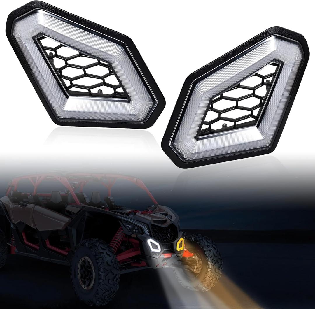 LED Front Accent Lights for Can-Am X3, Front Fascia Auxiliary Signature Lights with Yellow Turn Signal White DRL Grill Lamps for Can Am Maverick X3 MAX Turbo R RR 2017-2025 Accessories 