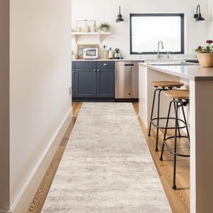 3x10 Washable Hallway Runner Rug - Indoor Modren Abstract Kitchen Carpet with Non Slip Backing Home Decor Long Rugs for Bedroom Laundry Entryway Ultra Soft Floor Mat for Bathroom 3x10 Beige