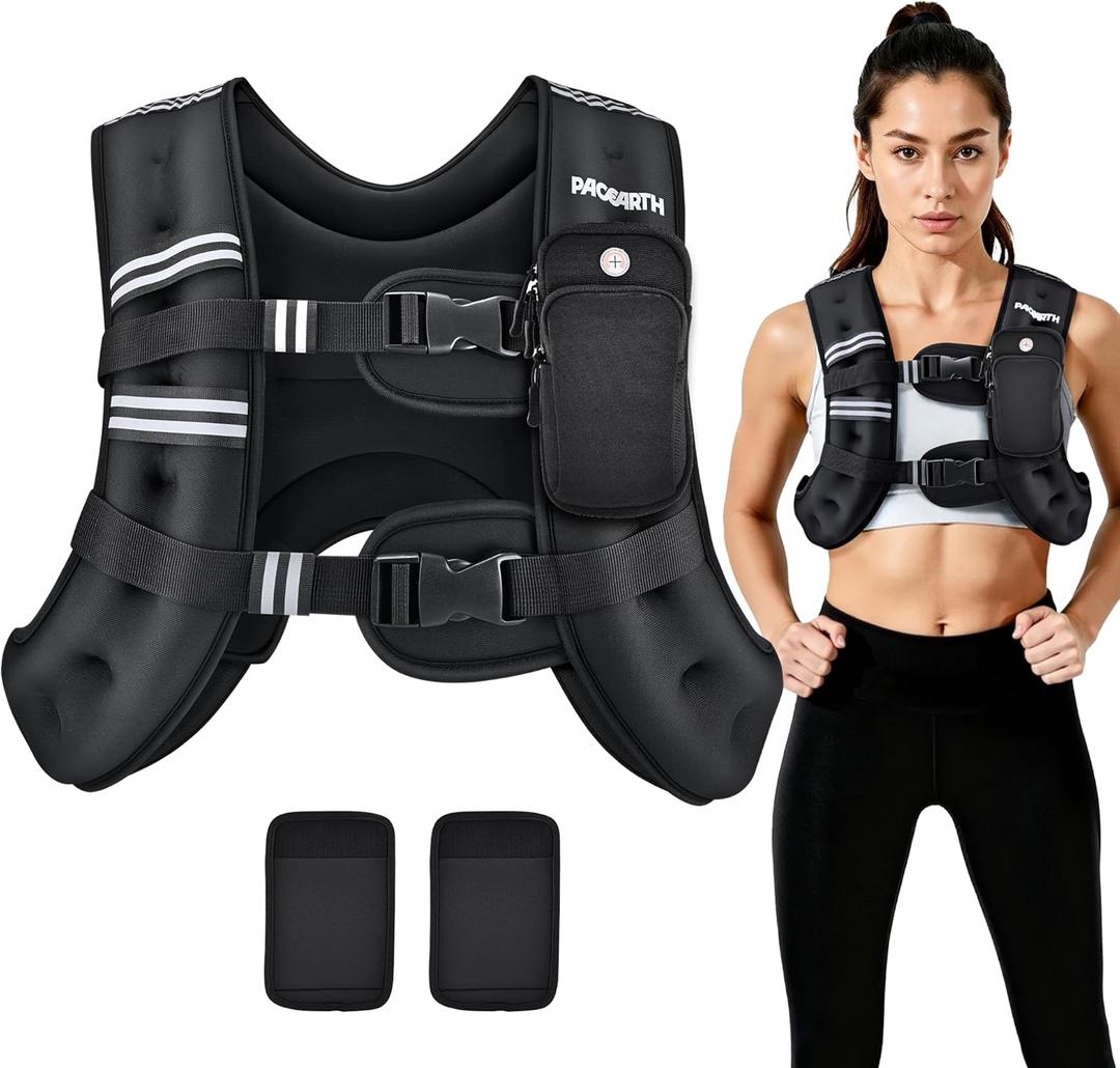 PACEARTH Weighted Vest,6lb/8lb/10lb/12lb/16lb/20lb/25lb/30lb Weight Vest with Reflective Stripe, Body Weight Vests for Women, Men, Weight Loss Workout, Strength Training, Running, Walking, Jogging (Black)