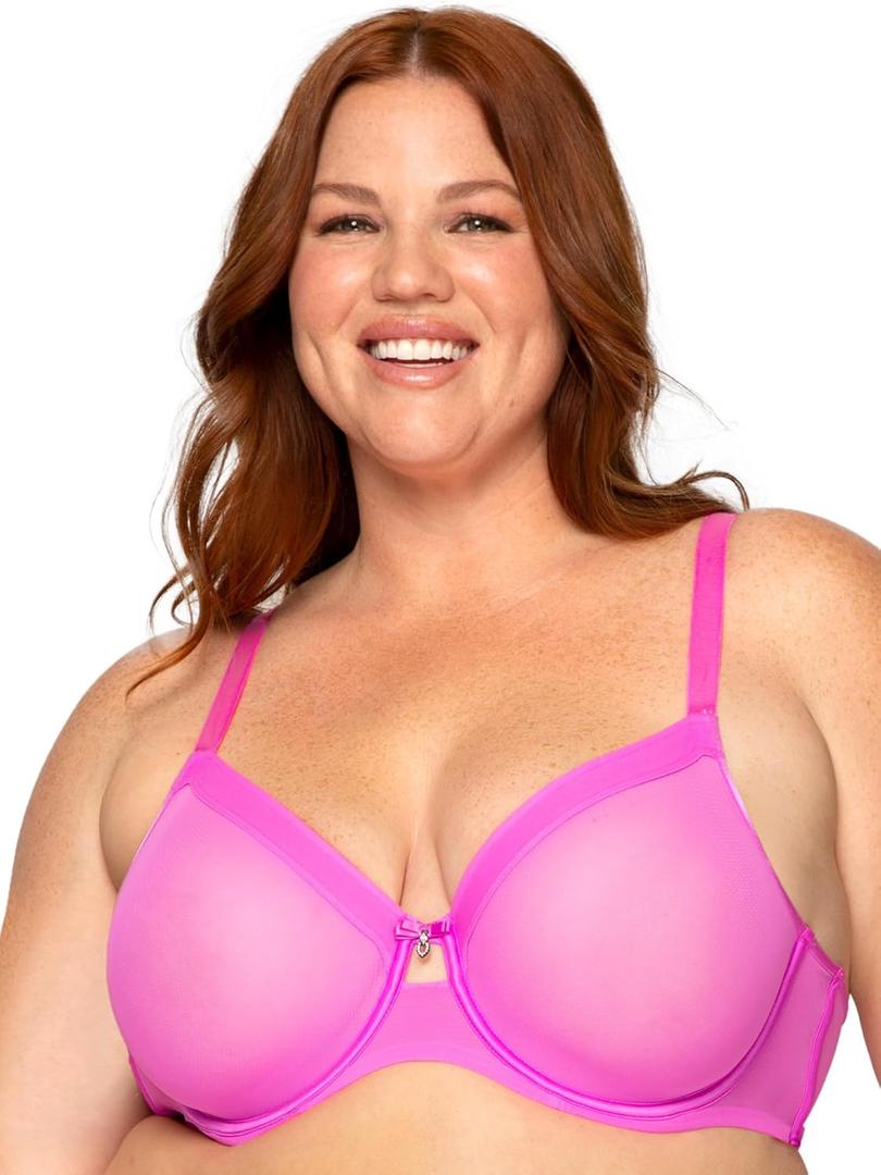 Curvy Couture Women's Sheer Mesh Full-Coverage Unlined Underwire Bra (40I, Flirt)
