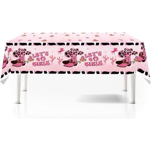 Western Cowgirl Party Table Cloth Let's Go Girls Disposable Table Cloth 51.18 x 86.61 Inch for Cowgirl Rodeo Disco Pink Cowgirl Birthday Bachelorette Theme Party (1Pack)