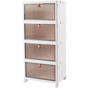 4-Tier Foldable Plastic Drawer Storage with Wheels,Stackable Storage Bins with Lid,Organization and Storage Boxes for Kitchen,Cloakroom,Closet,Living Room,Office and Dorm