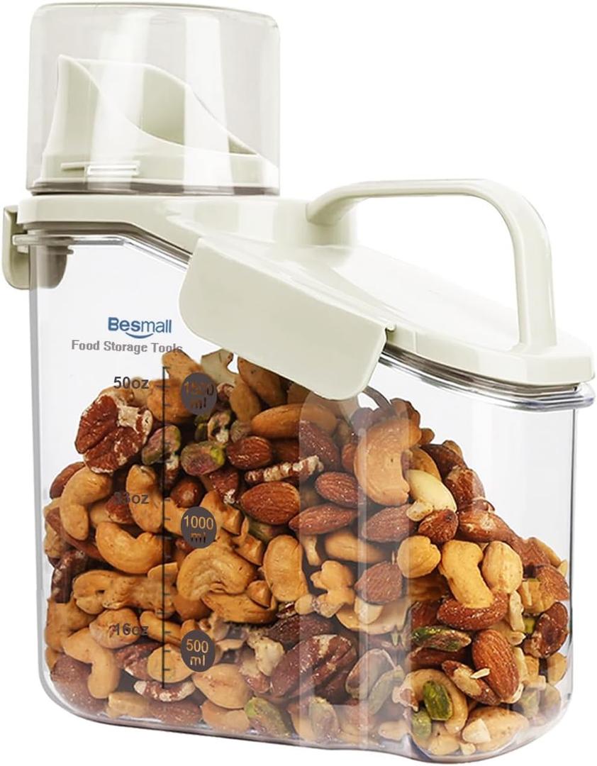 Cereal Containers Storage with Pour Spout Airtight Food Storage Containers with Lid Air Tight Cereal Dispenser Sealed Kitchen Canisters for Nuts Flour Sugar Beans Dry Food, Bpa Free 1.6L