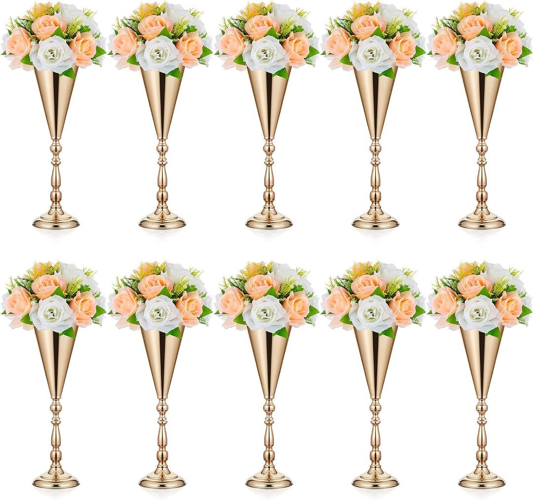 Amylove 10 Pcs Wedding Centerpieces Tall Vases - 21.7 Inch Gold Crystal Geometric Flower Stand, Elegant Table Decor for Wedding Reception, Party, Banquet, Hotel Decorations (16.5 Inch,Classic)