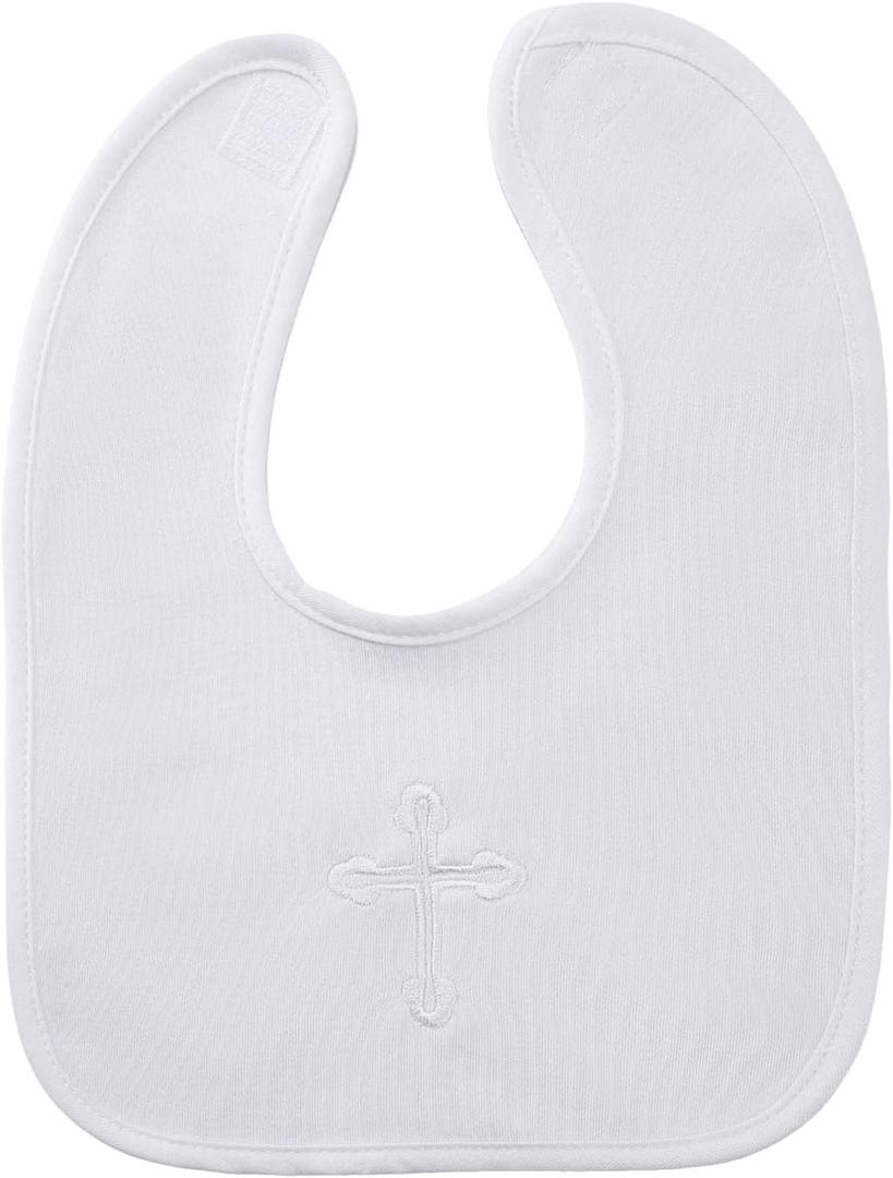 Rotel Infant Baby Boys and Girls Christening Baptism Outfits Embroidered Cross White Bib, Baptism Decorations for Boy or Girl