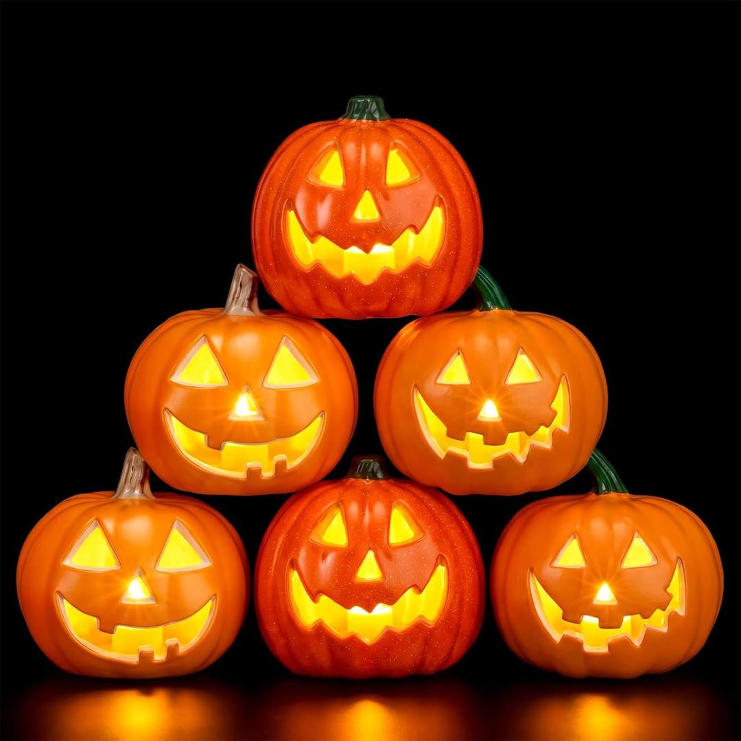 Rossesay 6 Pack Halloween LED Pumpkin Jack-O Lanterns, Classic Style