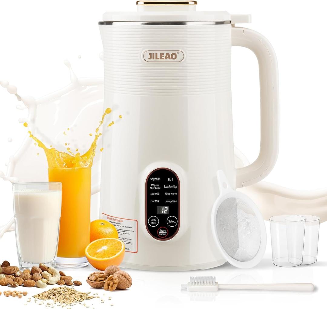 10 in 1 Almond Milk Maker & Nut Milk Maker Machine, 35oz Automatic Soy, Oat, Coconut Milk, Juice & Porridge Maker with 8 Blades, Delay Start, Keep Warm, Boil Water, Self-Cleaning, Cream