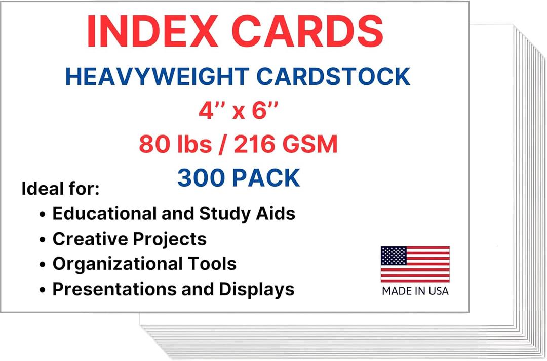 Index Cards, 4x6 Inches, Blank on Both Sides, White, 300 Count  Durable Cardstock for Note-Taking, Study, Flashcards  Great for Students, Teachers, and Professionals