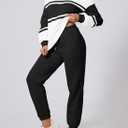 Herseas Women 2 Piece Outfits Sweatsuit Lounge Set Color Block Crewneck Pullover with Jogger Airport Tracksuit Matching Pants Set Black Small 4 6