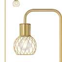 Brass Gold Standing Floor Lamp for Living Room - Modern Industrial Design with 6W LED Bulb, Foot Switch, Metal Tall Stand, Minimalist Farmhouse Boho Style for Bedroom & Office