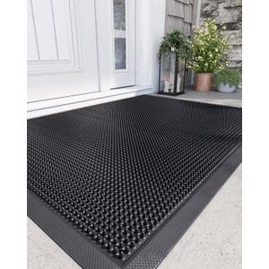 DEXI Front Door Mat Outside Entrance, 36x48 Heavy Duty Non-Slip Rubber Entry Mats, Dirt Trapping Waterproof Low-Profile Welcome Doormat for Entryway, Black Cone Nubs, 36" X 48" (Rectangular) 