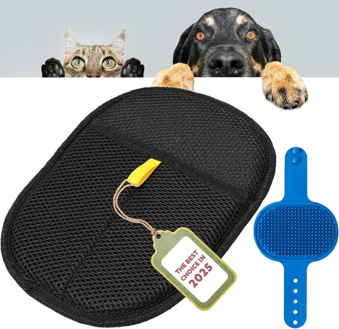 Electrostatic Pet Hair Remover Glove  Double-Sided Pet Hair Removal Glove for Dogs & Cats  Reusable Grooming & Deshedding Mitt for Furniture, Carpet, Clothes & Car  Blue (2PC)