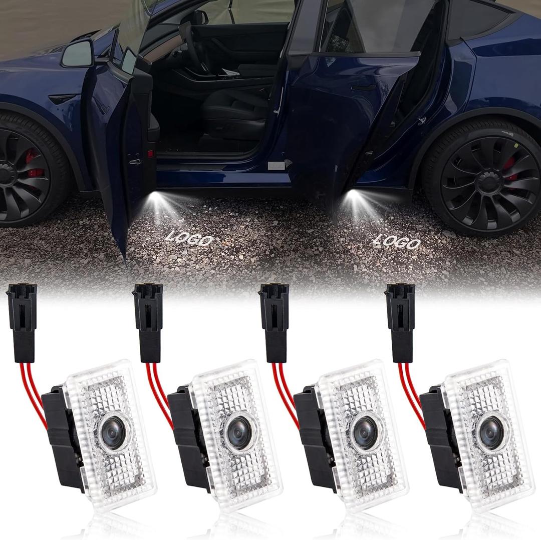 Door Lights Logo Projector, Puddle Lights Compatible with Model Y/3/X/S Accessories, Ultra-Bright LED Welcome Lights Ghost Shadow Light Door Projector Lights, Plug & Play(4 Pack)