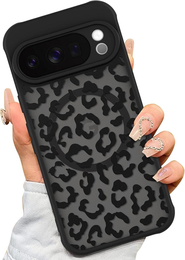 AIGOMARA Case for Google Pixel 10 Pro [Compatible with MagSafe] Black Leopard Pattern Design for Women Girls Men Soft TPU Bumper Hard PC Back Anti-Fall Shockproof Protective Slim Cover