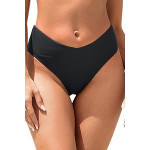 Zmart Women V Cut Cheeky Bikini Bottoms - Mid Waist High Cut Swim Bathing Suit Bottoms V Front Swimsuit (X-Small, Black)