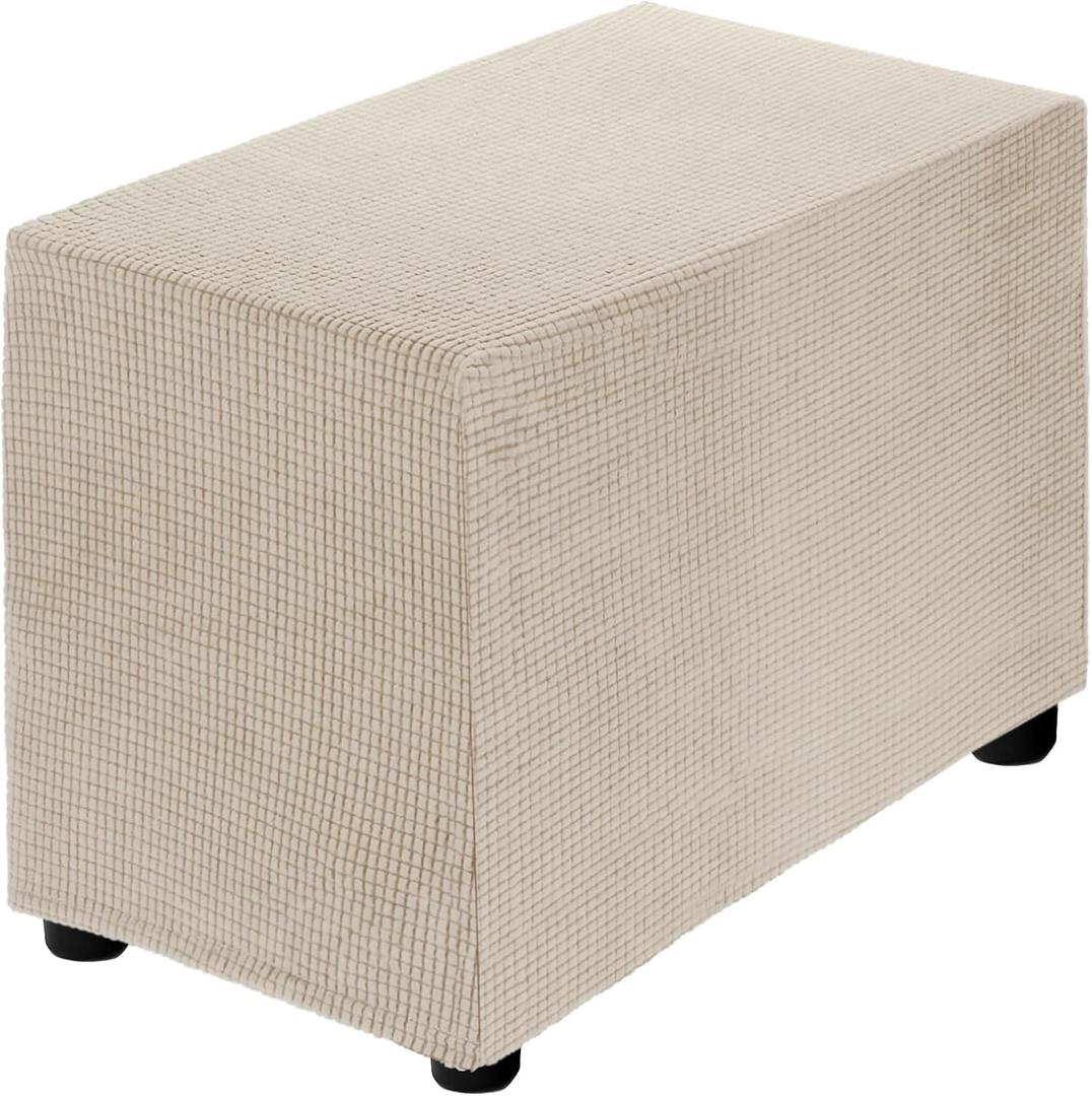 uxcell Stretch Ottoman Cover Rectangular Oversized Square Ottoman Slipcover with Elastic for Foot Stool Living Room Bedroom Fit Length 50-76cm / 20"-30", Small, Beige