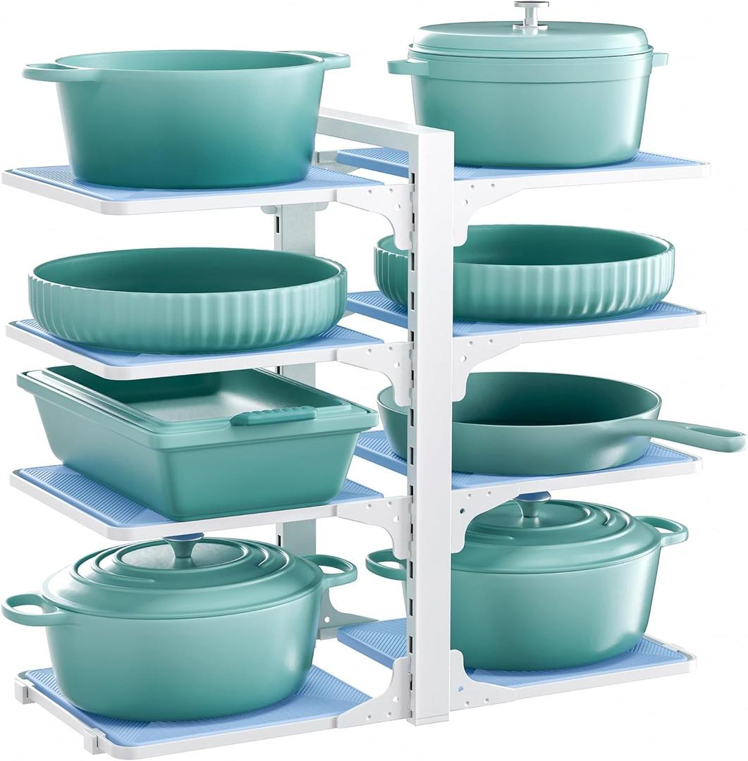 LAMU Pots and Pans Organizer Rack for under Cabinet, 8 Adjustable Tiers Pan Pot Organizers inside Cabinet with 15" Height, HeavyDuty Kitchen Organization and Storage Holds up to 12" Cookware, Black