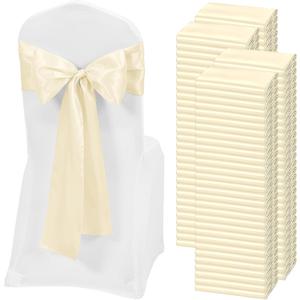 120 PCS Ivory Satin Chair Sashes, Ties Bows Designed Chairs Decorative, Chair Cover Sashes for Thanksgiving Wedding Christmas Banquet Party Home Kitchen Decoration (7 x 108 inch)