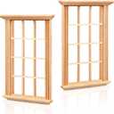 DOITOOL Dollhouse Window Frame 1/12 Scale, 2Pcs Miniature Wood Window 12 Grid, Unpainted Wooden Furniture Accessories for Mini House Crafts Diorama Decor (3.26 x 4.52 Inches)