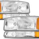 Headlight Assembly for 1999-2007 GMC Sierra 1500/2001-2007 1500HD 2500HD 3500/ Fit 1999-2006 GMC Yukon, Driver & Passenger Side, Chrome Housing, Oe Replacement (No Bulbs)