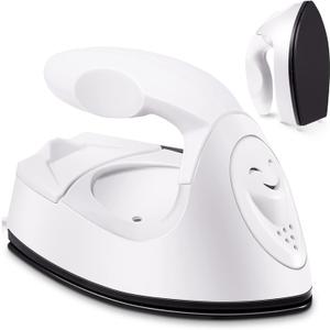 Honoson Mini Craft Iron Mini Heat Press Small Iron 3.93 x 2.36 x 2.76 in Portable Handy Tiny Flatiron with Charging Base Accessory for Fuse Bead Patch DIY Heat Transfer Vinyl (White)