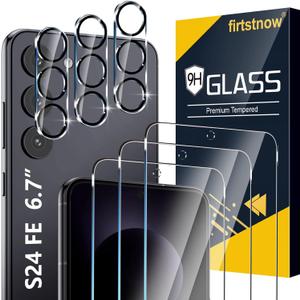 3 Pack Glass Screen Protector for Samsung Galaxy S24 FE [6.7 inch] + 3 Pack Camera Lens Protector, 9H Tempered Glass, Fingerprint Unlock, HD Clear Case Friendly Anti-Scratch